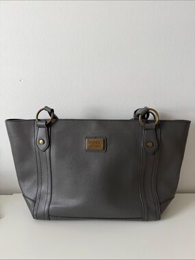 Frye Charcoal Gray Leather Tote with Brass Accents